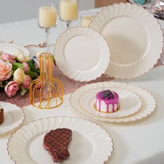 72PCS Ivory Plastic Plates Set for 36 Guests, Heavy Duty Scalloped Disposable…