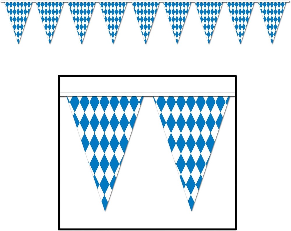 Blue & White Checkered Oktoberfest Theme Party Decoration 30 ft. Pennant Banner