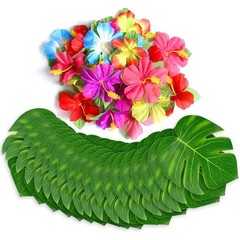 20pcs Tropical Palm Leaf Hibiscus Flower Imitation Leaves for Hawaii Party