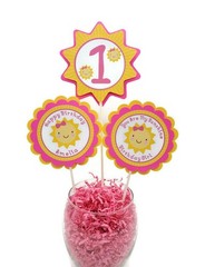 Sunshine 1st Birthday Centerpiece Sticks, Girl Party Decorations, Personalized