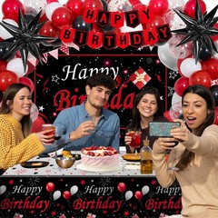 Red Birthday Decorations for Men Women Boys Girls, 75 PCS Red and Black Party…
