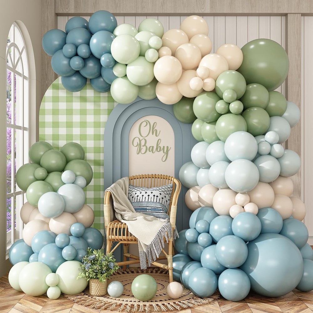 Dusty Blue Sage Green Balloon Garland Arch Kit, 130 Pcs Fog Blue Light Blue G…