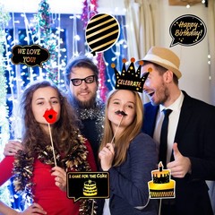 Black and Gold Photo Booth Props (35 Count) for Kids Adults Birthday Party – …