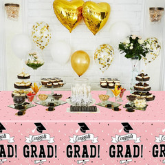 2 PCS Graduation Tablecloth, 108″ X 54″ Pink Graduation Decorations 2026, Dispos