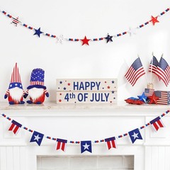 2 Pack Patriotic Wood Bead Garland with Felt Stars Flags July 4th Decor