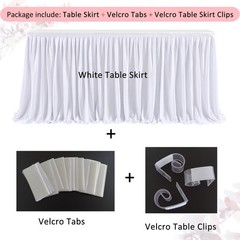 White 4ft Table Skirts for Rectangle Tables, Pleated Tablecloth for Christmas…