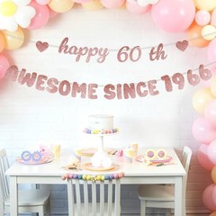 Rose Gold Birthday Decorations for Women – Glittery Happy Birthday Banner, 60th