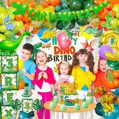 147pcs Three Rex Birthday Decorations,Dinosaur Party Decorations for 3 Years Old