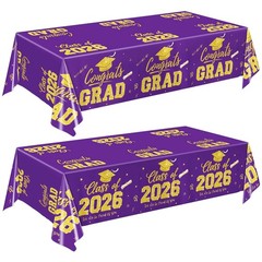 Graduation Decorations 2026, Purple and Gold Graduation Tablecloths, 2 Pack Cong