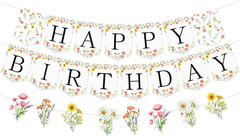 Flower Happy Birthday Banner Wildflower Butterfly Party Decorations Floral Garla