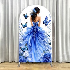 Butterfly Arch Backdrop Cover Blue Floral Princess Photo Background Party Prop