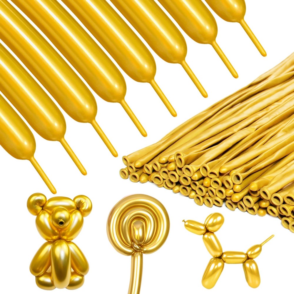 Metallic Gold Long Balloons Premium 260 Twisting Animals Magic Balloons for B…