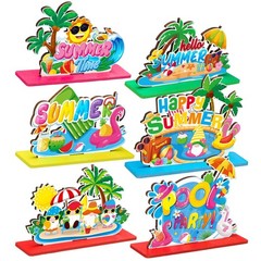 6 Pcs Summer Party Decorations Wooden Hello Summer Table Centerpieces Hawaii …