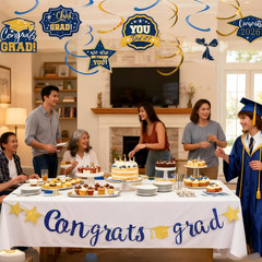 Graduation Party Decorations 2026, Blue and Gold Glitter Congrats Grad Pre-Strun