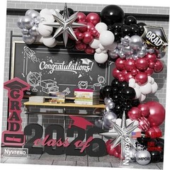 2026 Graduation Party Decorations, 138Pcs Black Congrat Burgundy White Silver