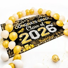 Graduation Decoration 2026 Hanging Banner Black Gold High School College