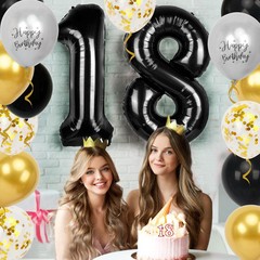 18th Birthday Decorations for Boys, 40 inch 18 Balloon Numbers, 18 18, Black
