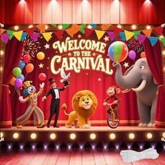 Welcome to the Carnival Banner – Large 82×60 Inch with 7x5FT Carnival Backdrop