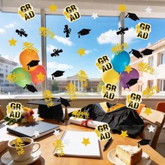200 PCS Glitter Gold Black Graduation Confetti Class Of 2026 Table Decor