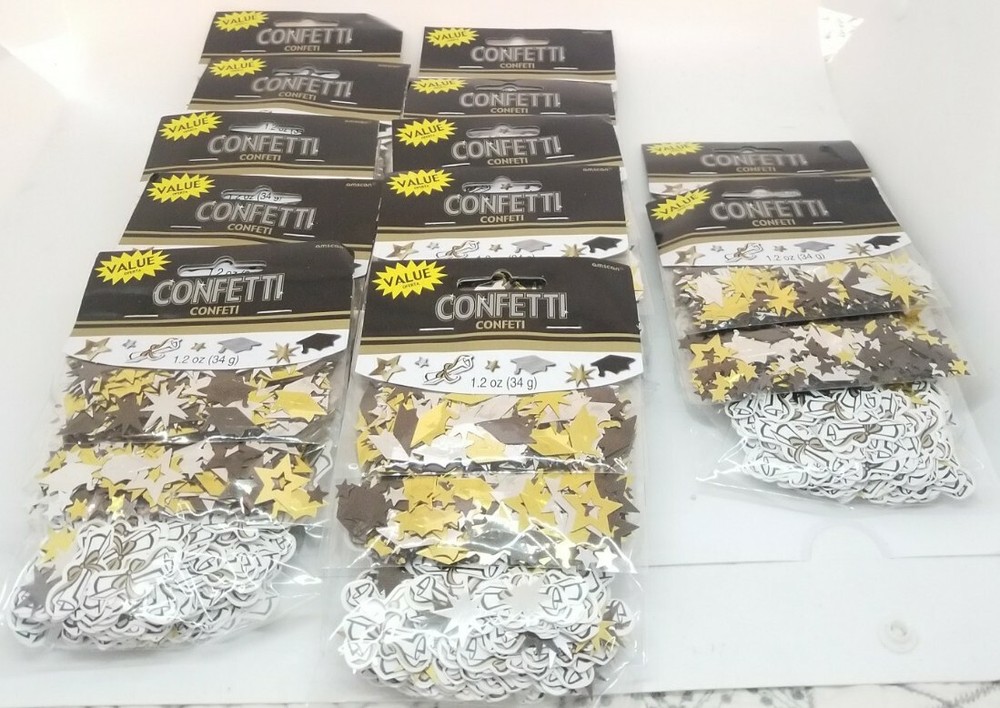 12 Gold Silver Black 1.2 Oz Confetti Graduation Packets Party Supplies Lot Of 12