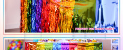 Rainbow Party Decorations, 4 Pack Foil Fringe Table Skirts | Wavy Metallic