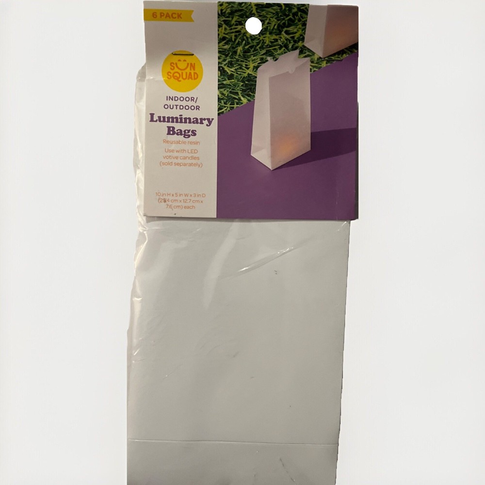 Sun Squad Indoor/Outdoor Luminary Bags White Reusable Resin 6 Pack 10”x 5”x3”