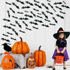 NANINUNENO 80PCS Halloween Bats Wall Decor, PVC 3D Bat Stickers, Black, Black