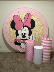 Kids Round Fabric Birthday Party Backdrop Mickey Minnie Bluey Bingo Spider-Man