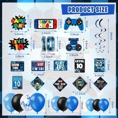 10Th Birthday Decorations for Boys, 149Pcs Blue Video Game Level 10 Party Suppli