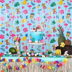 2 Pack Hawaiian Pattern Metallic Foil Fringe Curtains Tinsel Backdrop
