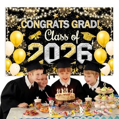 Graduation Decoration 2026 Hanging Banner Black Gold High School College