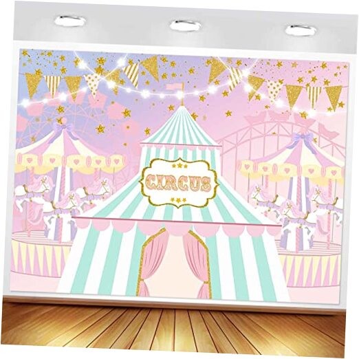 Pink Circus Backdrop for Girl Pastel Carnival Carousel Birthday Party 7x5ft