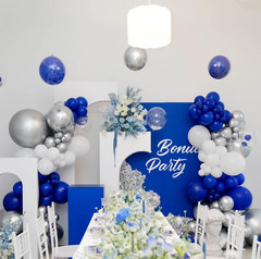 136Pcs Blue White Silver Balloon Garland Kit – 18/12/10/5 Inch Royal Blue, Silve