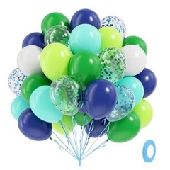 60pcs Blue and Green Balloons 12inch, Navy Blue Lime Green Blue Green White