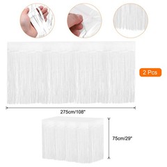 2 Pcs 29×108 Inch Light White Metallic Foil Fringe Tinsel Table Skirts