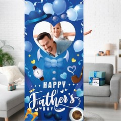 Happy Father’s Day Photo Frame Banner, Dad’s Party Blue Photo Booth Props Banne