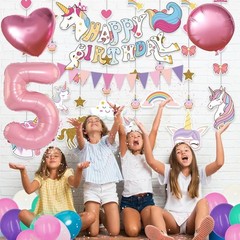 5th Girl Unicorn Party Decorations set, 5 Year Old Party Supplies for Girls w…