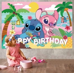 Lilo & Stitch Birthday Party Decoration, 4.9×3.2ft Happy Birthday Backdrop