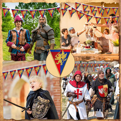 6 Pcs 72 Ft Medieval Fantasy Pennant Banner with Lion Design Medieval Party Deco