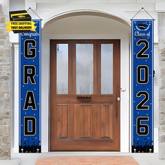 Graduation Decorations 2026 – Blue Congrats Grad Porch Banner for Graduation Par