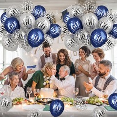 60th Birthday Decorations for Men, 15 Pieces Navy Blue Silver Happy 60th Birt…
