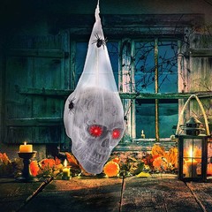 Halloween Animated Hanging Skulls Head Covered with Spider Webs JQ