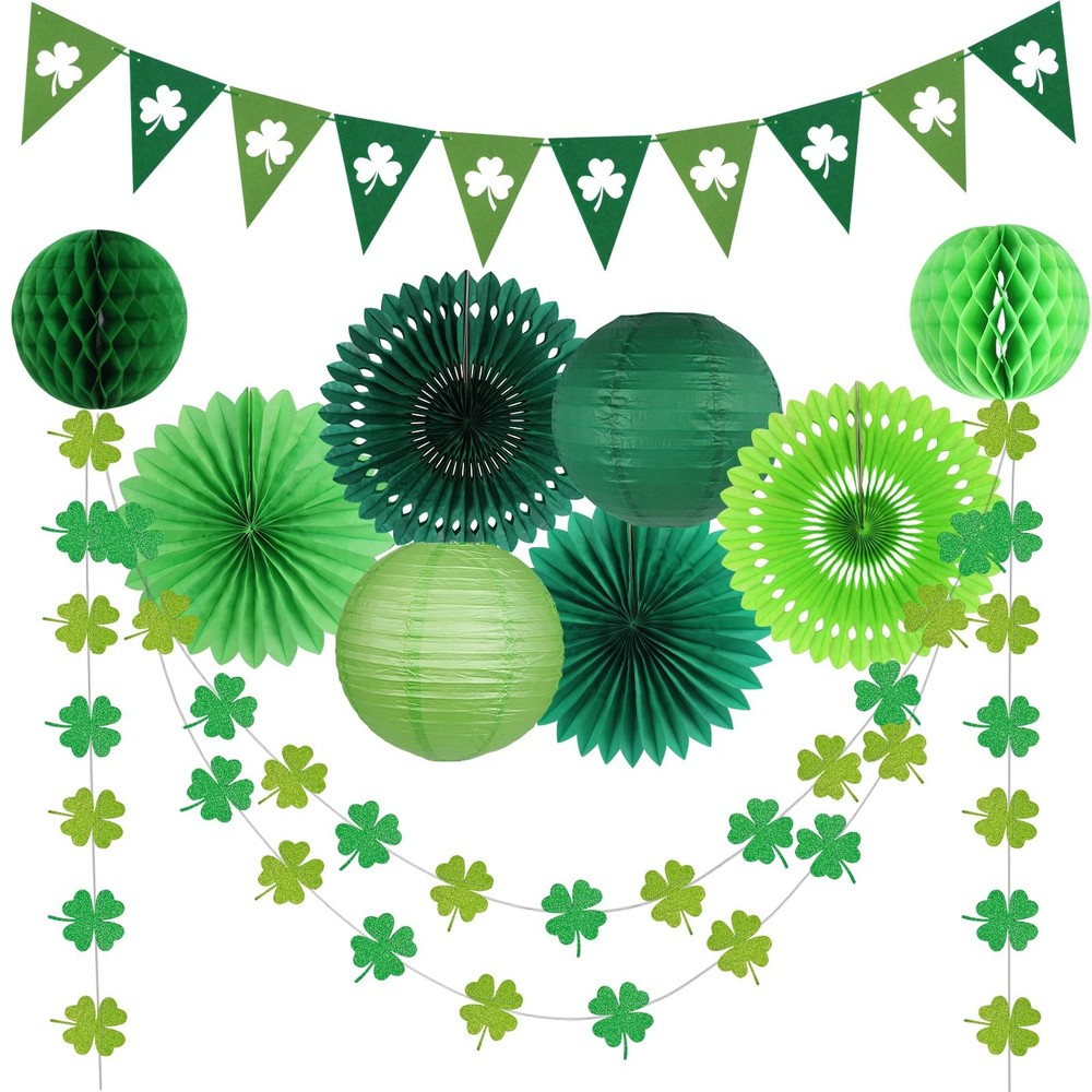 St Patricks Day Decorations, Green Party Supplies Four-leaf Clover Garland Ti…