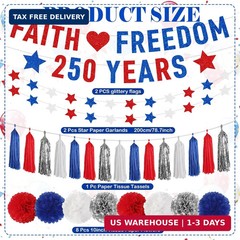 4th of July Decorations – 13 Pcs 250th Anniversary Pre-strung Banner Star Stream