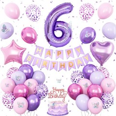 6th Pink Purple Decorations,Pink Purple 6th Balloons for Girls Lavender Party…