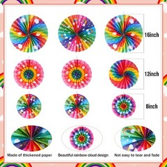 Outus 9 Pcs Rainbow Party Decorations Paper Fans Boho Classroom Decorations…