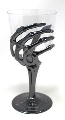 5 Halloween Metallic Black Skeleton Hand Plastic Wine Glasses Goblets Party Bar