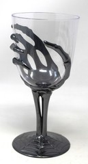 5 Halloween Metallic Black Skeleton Hand Plastic Wine Glasses Goblets Party Bar