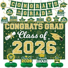 2026 Graduation Decorations Set – Class of 2026 Congrats Grad Backdrop Banner…