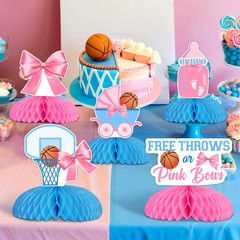 8 Pcs Gender Reveal Honeycomb Centerpieces «Free Throws or Pink Bows»